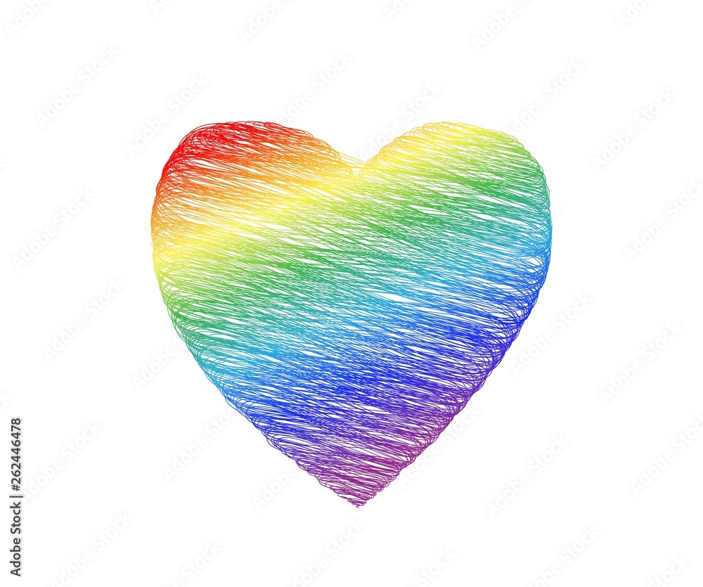 a large beautiful heart drawn in scrawl of red orange yellow green light blue blue and violet on a white background. lgbt symbolism a large beautiful heart drawn in scrawl of red orange yellow green light blue blue and violet on a white background. lgbt symbolism