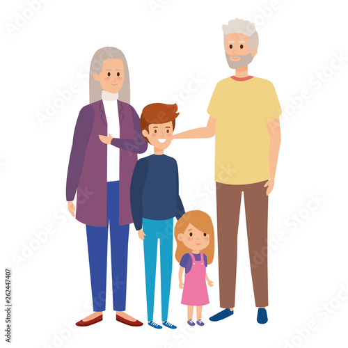 cute grandparents couple with grandson and grandaughter
