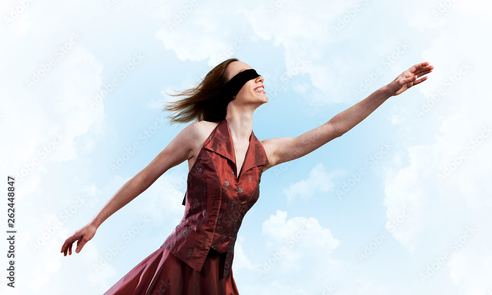 Concept of freedom and happiness with girl enjoying this life Concept of freedom and happiness with girl enjoying this life