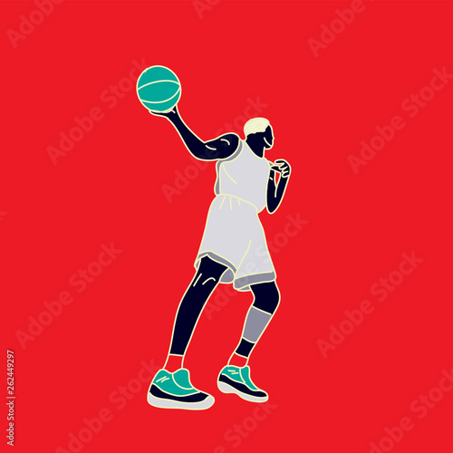 Basketball player in action with ball vector design illustration