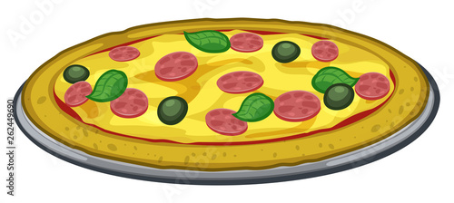 A cartoon illustration of a tasty looking pizza