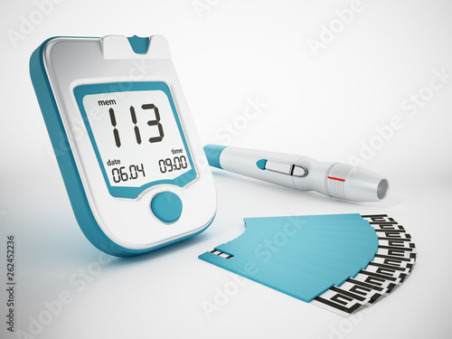 Εκτύπωση καμβά Blood glucose meter with strips isolated on white background