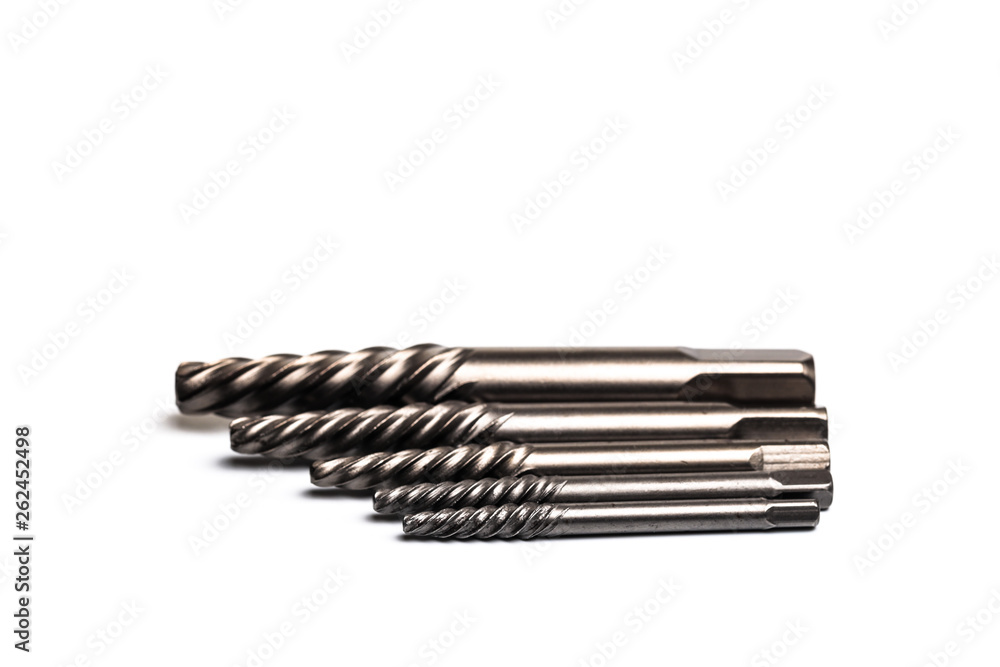 drill extractors close up view isolated on white background drill extractors close up view isolated on white background