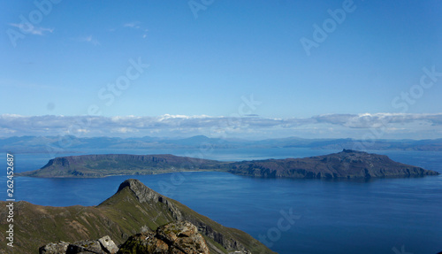 View to Scottish Island Eigg from Rum or Rhum Coulin, Inner Hebrides, Scotland