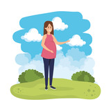 young pregnancy woman in the landscape