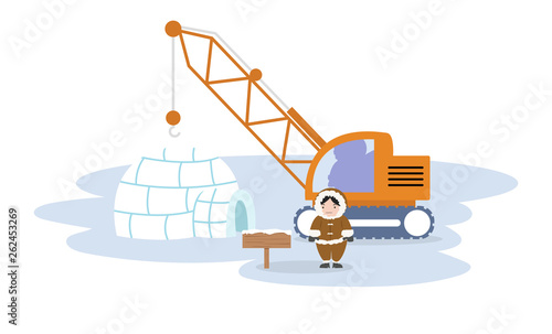 Igloo ice house with crane