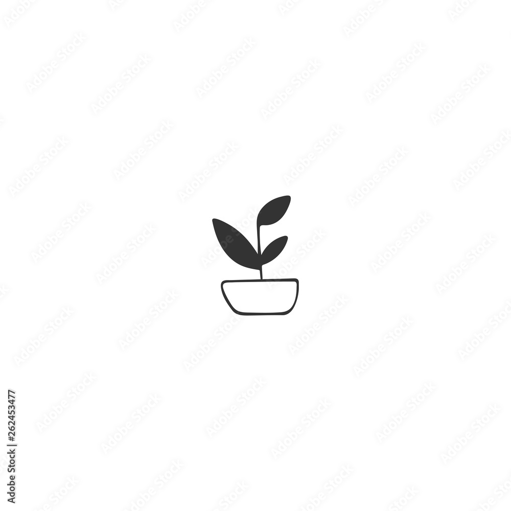 Hand drawn garden isolated illustration. Vector logo element, a plant in a pot. Hand drawn garden isolated illustration. Vector logo element, a plant in a pot.