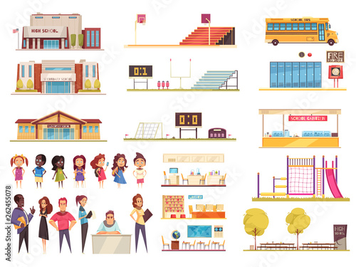 School Cartoon Icons Set
