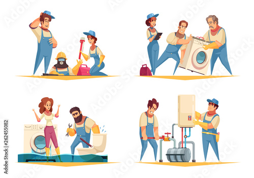 Plumber Work Cartoon Concept
