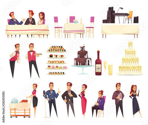 Banquet Cartoon Icons Set