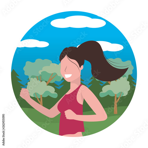 woman running portrait round icon