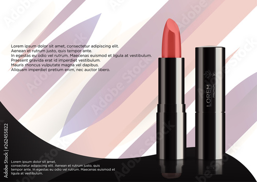 Lipstick mockup. Realistic illustration of lipstick vector mockup. Isolated on abstract background.