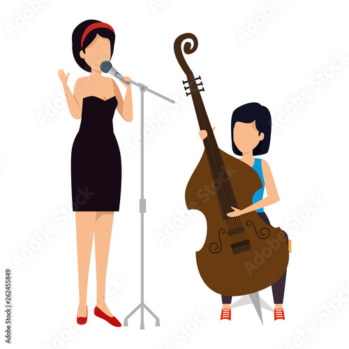 women playing cello and sing characters