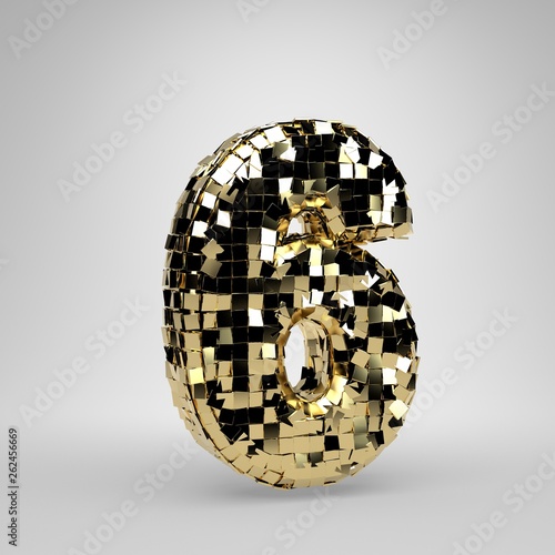 Disco ball number 6 isolated on white background. 3D rendered alphabet.
