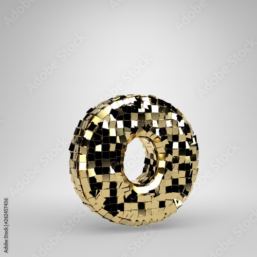 Disco ball lowercase letter O isolated on white background. 3D rendered alphabet.