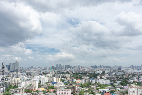 Bangkok, THAILAND, 4 August 2018: Bangkok cityscape, buildings against vast blue sky background.