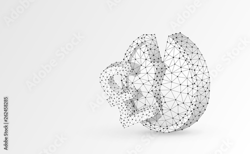 British Pound Currency. Origami 3d illustration. Polygonal Vector business, money, unstable finance, market crash, broken circle concept. Low poly wireframe, triangle, lines, dots. White background