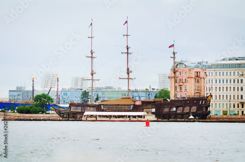 Saint Petersburg, RUSSIA - July 09, 2018: Sights of St. Petersburg. Beautiful historical ship. photo