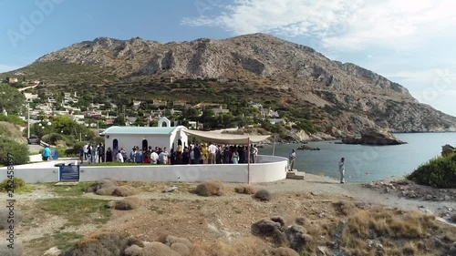 Wedding in a chapel by the sea in Athens by drone photo