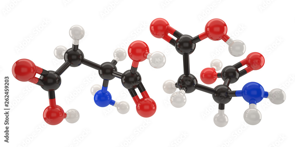 Aspartic acid molecule structure 3d illustration with clipping path