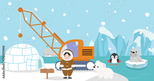 Eskimo with Artic animal of Iceberg