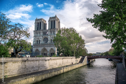 Notre Dame Cathedral and River Seine Paris, France