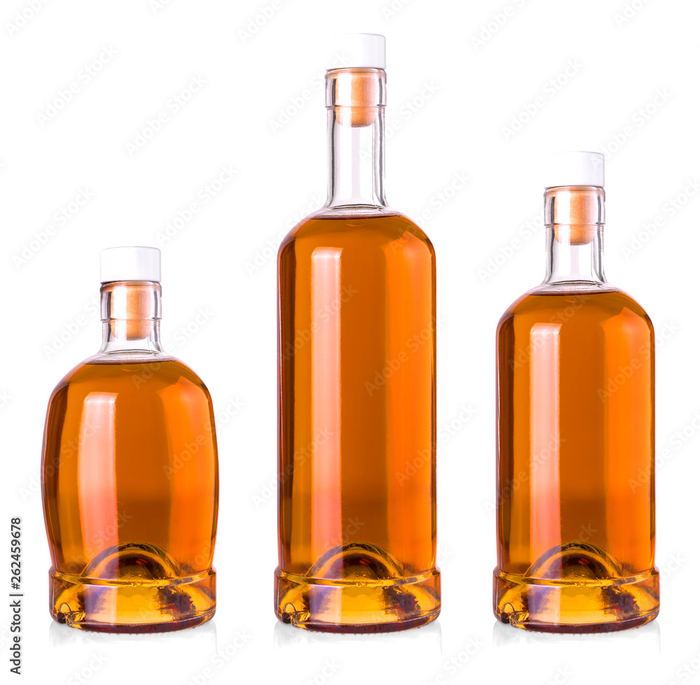 The set of Full whiskey bottle isolated on white background