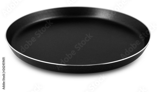 round frying pan without handle on white background