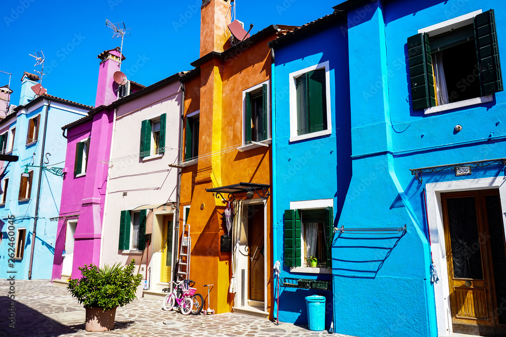 Multi coloured houses in Burano, Venice lagoon, Italy