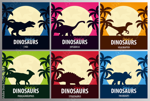 Banners collection World of dinosaurs. Prehistoric world. Jurassic period.
