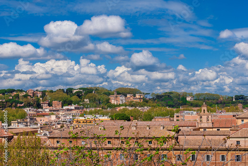 View of the Gianicolo (Janiculum) Hill and old Trastevere district in the historic center of Rome