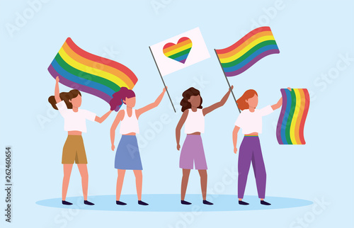 men with rainbow and heart flag to lgbt parade