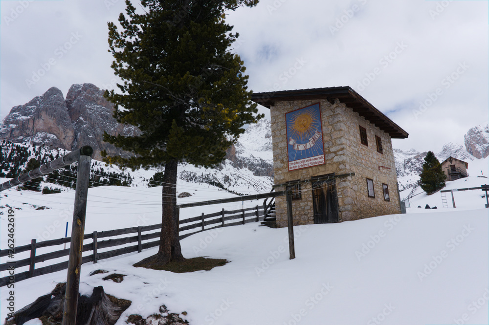 regensburgerhütte regensburger hut in the dolomites in winter, south tyrol, italy regensburgerhütte regensburger hut in the dolomites in winter, south tyrol, italy