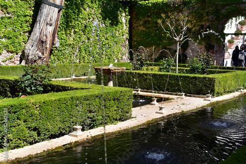 Fountains in the Water Garden Courtyard of the Generalife Palace of the Alhambra, Granada, Spain