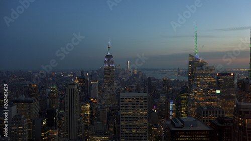 New York, Usa:Aerial view of Manhattan midtown and downtown skyscrapers ar sunset and dusk time © Bote