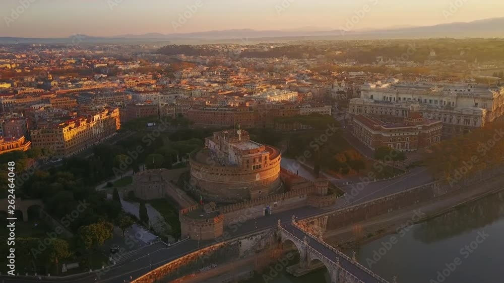 rome aerial view drone fly orbit around castel sant'angelo vatican city rome aerial view drone fly orbit around castel sant'angelo vatican city