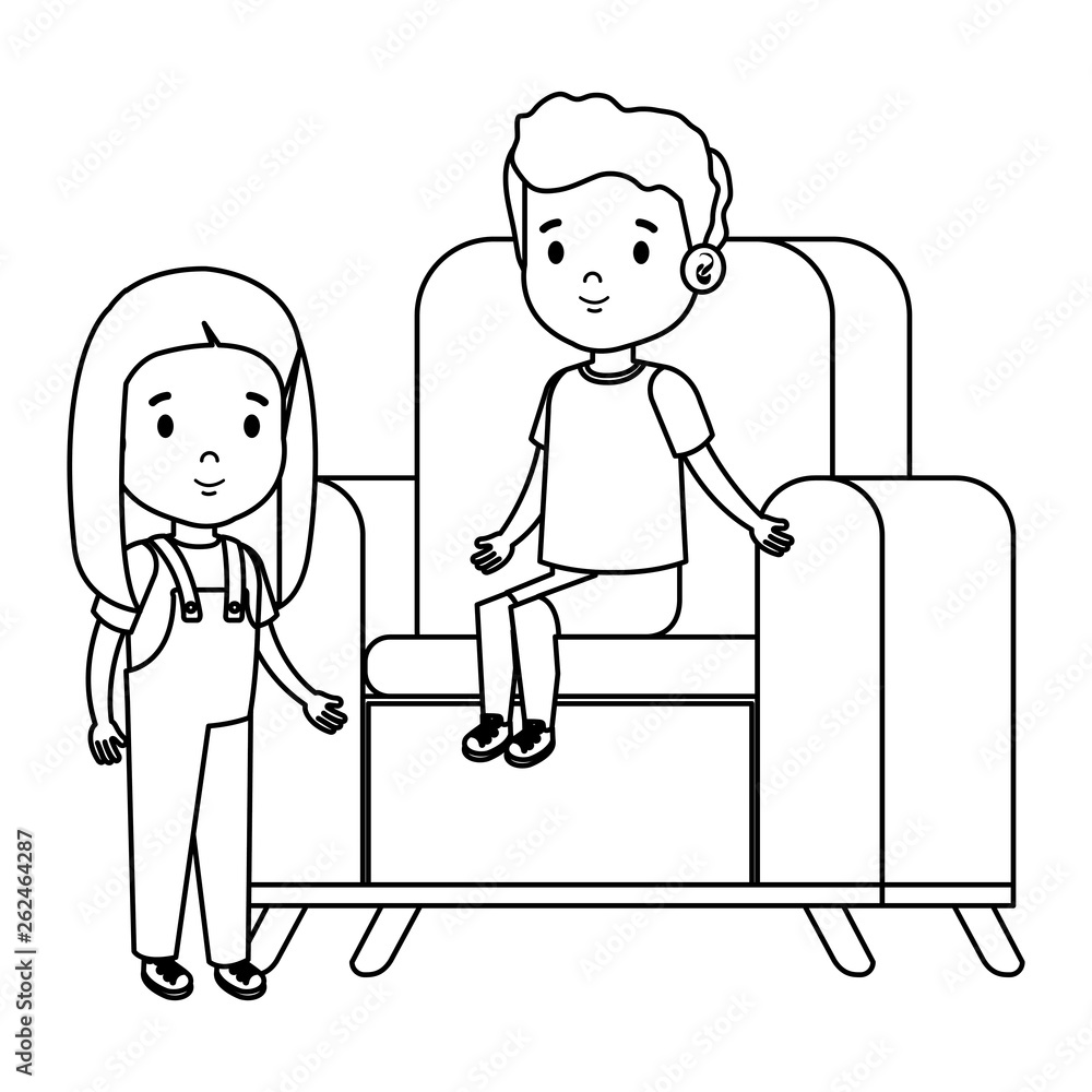 little kids couple sitting in sofa little kids couple sitting in sofa