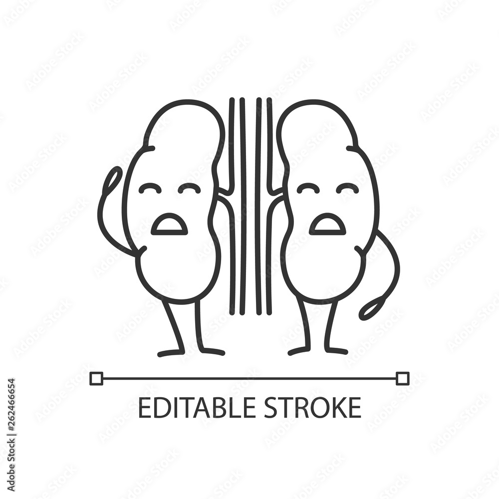Sad human kidneys character linear icon Sad human kidneys character linear icon
