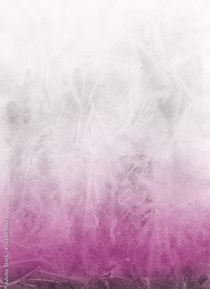 Fototapeta premium Pink ink and watercolor texture on white paper background. Paint leaks and ombre effects. Hand painted abstract image.