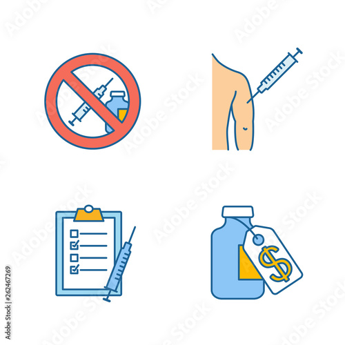 Vaccination and immunization color icons set