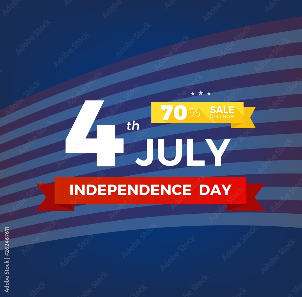 4th of July with USA flag, Independence Day Banner. Fourth of July felicitation classic postcard. USA Happy Independence day greeting card. Vector illustration. EPS 10