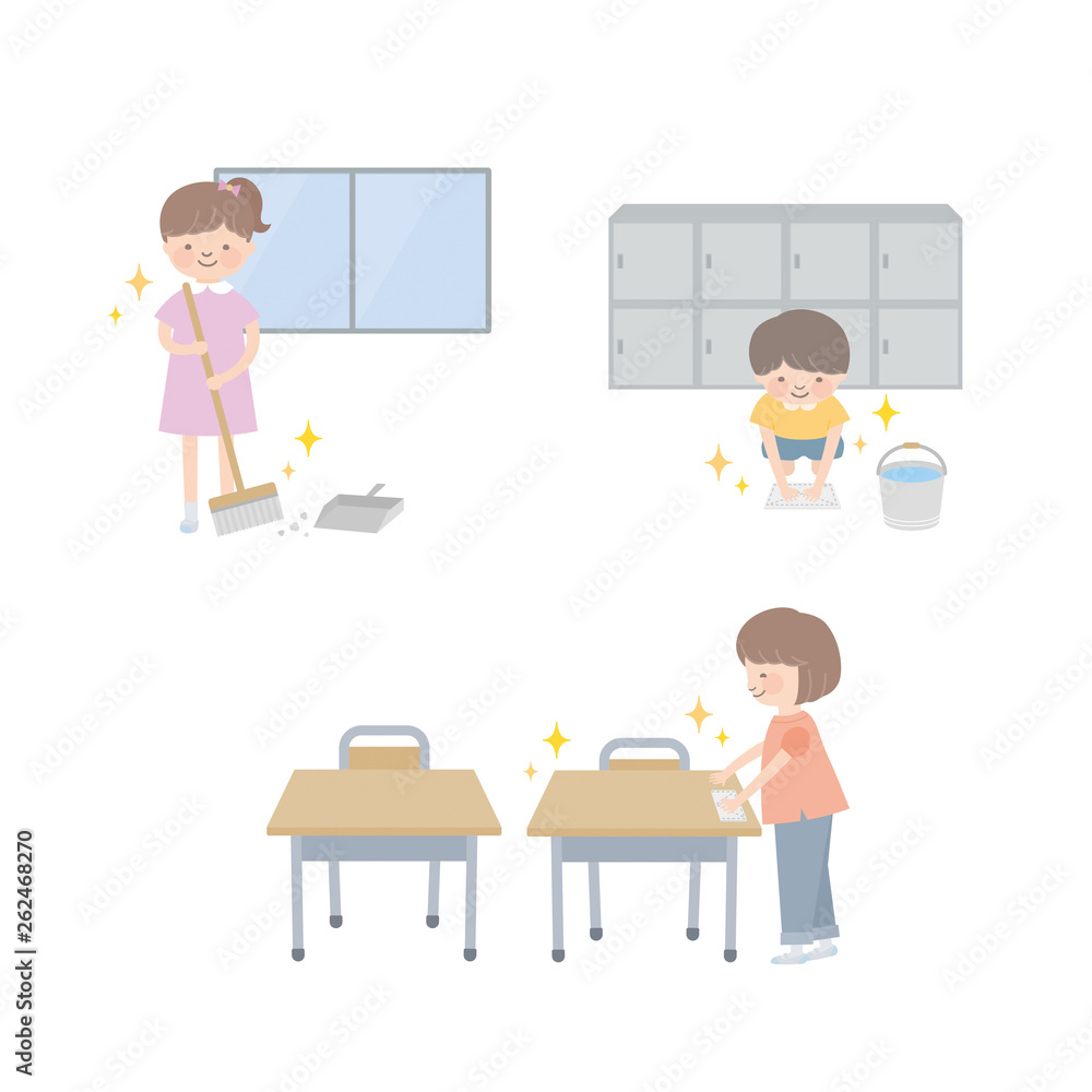 子供が教室の掃除をする様子 子供が教室の掃除をする様子