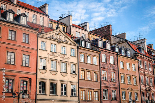 Row of tenement houses on the Old Town Market Place in Warsaw city