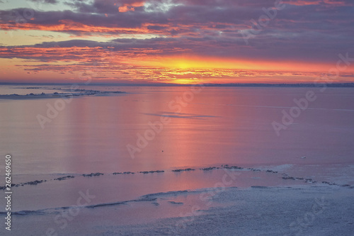 Winter sunset over the lake Balaton of Hungary