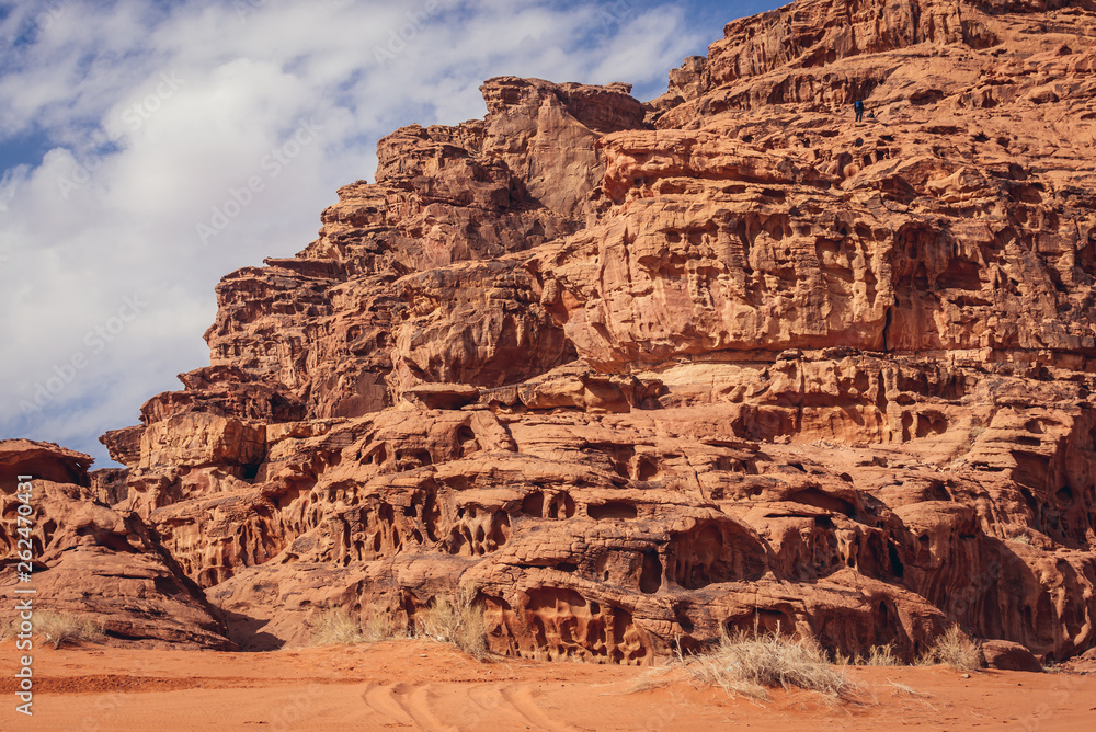 Desert lansscape in famous Wadi Rum - Valley of Sand in southern Jordan