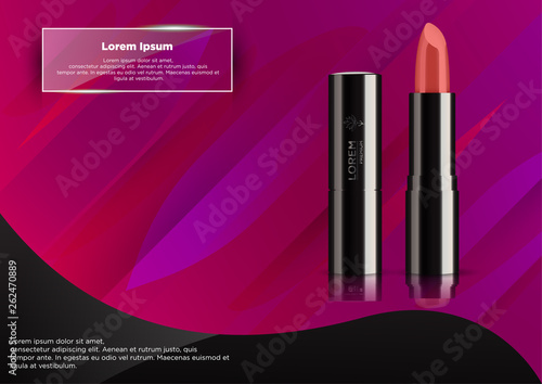 Red lipstick mockup. Realistic illustration of lipstick vector mockup. Isolated on abstract background.