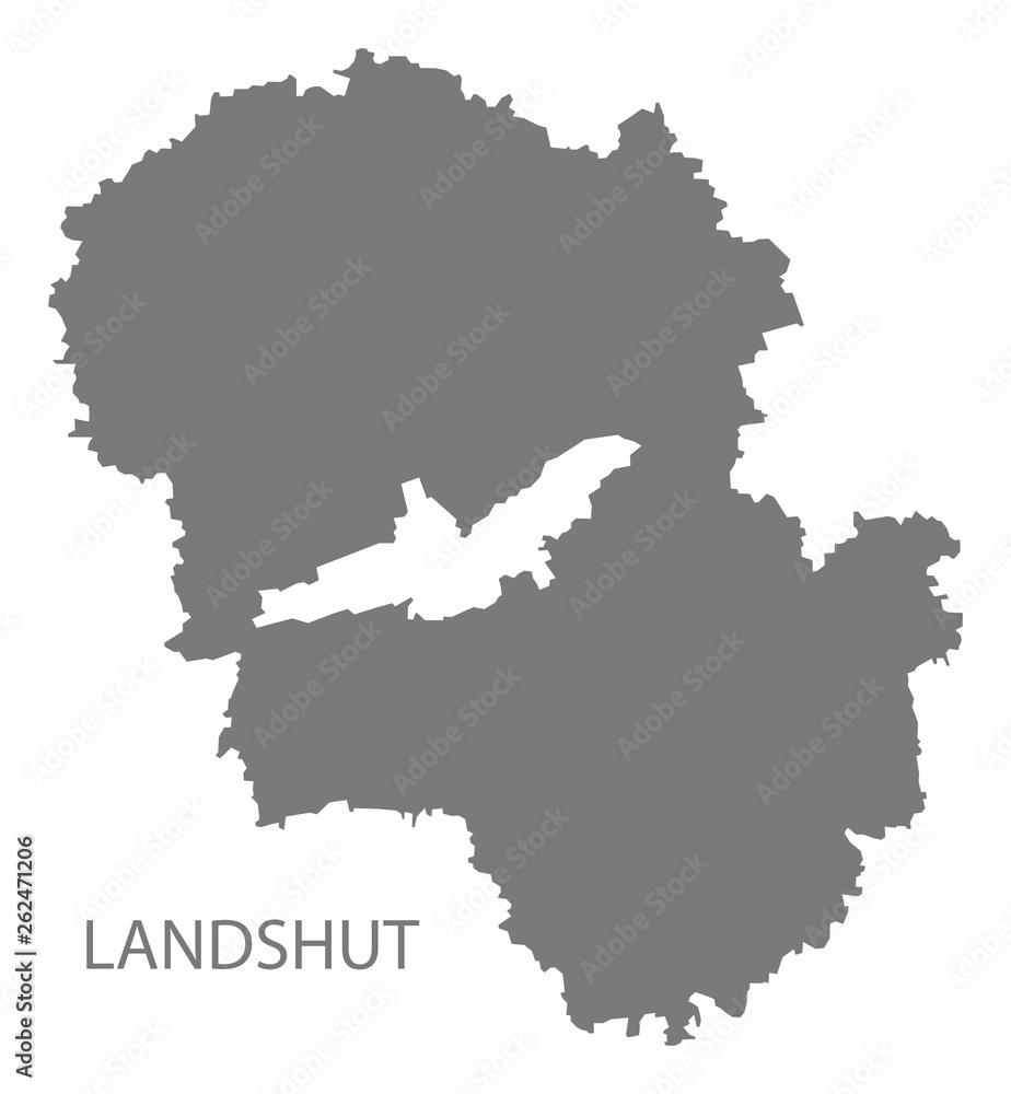 Landshut grey county map of Bavaria Germany