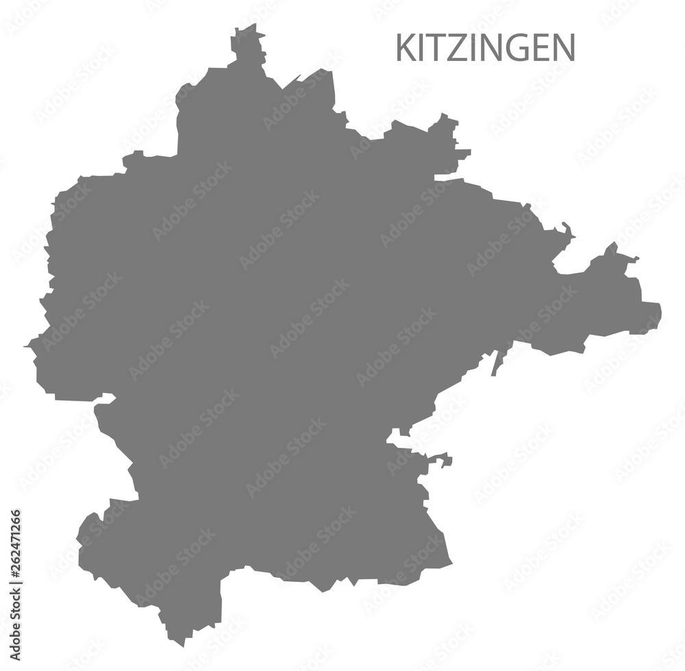 Kitzingen grey county map of Bavaria Germany