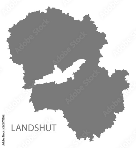 Landshut grey county map of Bavaria Germany
