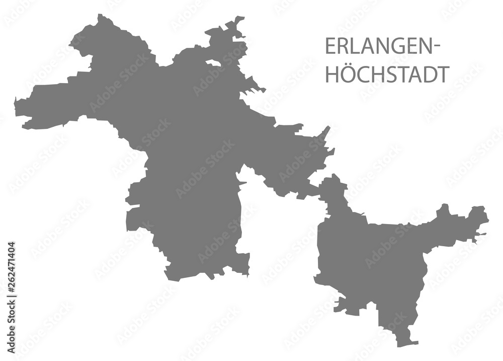 Erlangen-Hoechstadt grey county map of Bavaria Germany